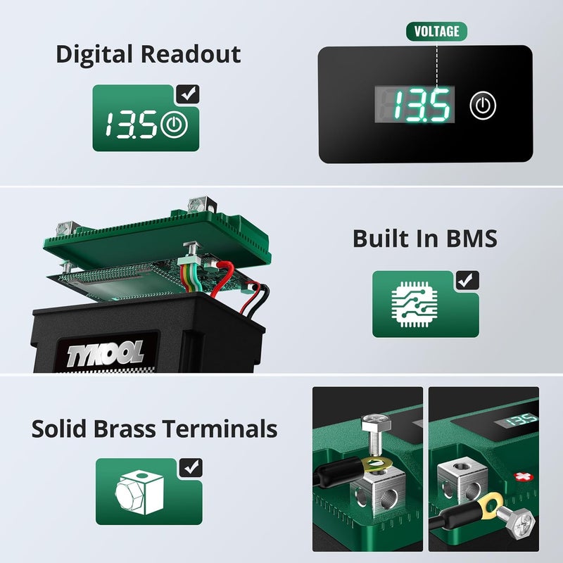 TYKOOL YTX14-BS-STD 400 CCA,Lithium LiFePO4 12v Motorcycle Battery,ATV Battery,2X Cranking Amps,Digital Readout for SOC,Comptitable for ATV, Honda UTV,Yamaha Snowmobile - Image 5